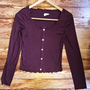 Long Sleeve Ribbed Lettuce Trim Top
